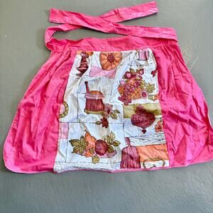 Vintage Handmade Pink Floral Half Apron Tie Waist Cottagecore